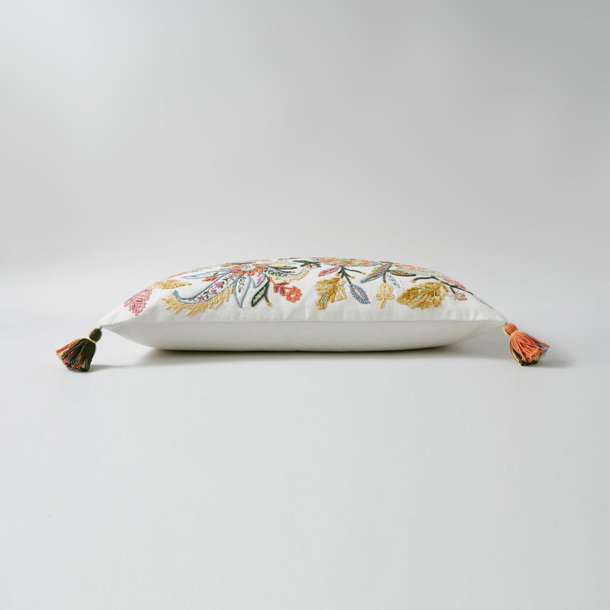 Embroidered Folktale Floral Cushion White – image 6