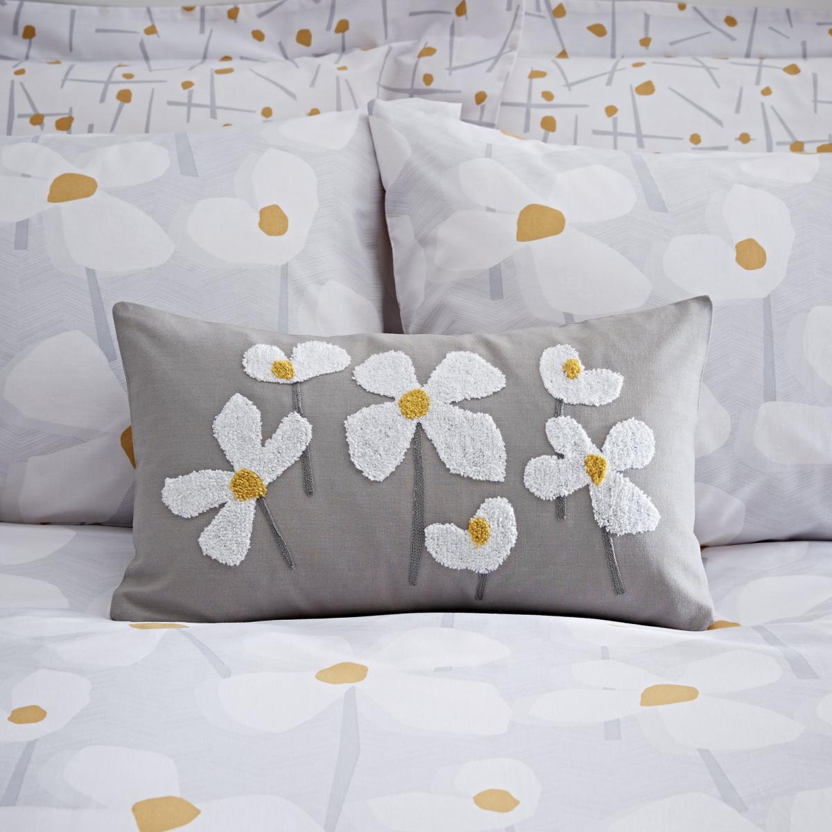 Elements Lena Embroidered Boudoir Cushion Grey – image 1