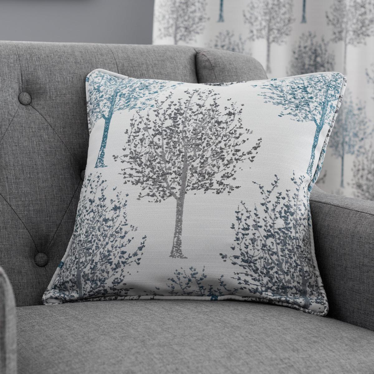 Jacquard Trees Teal Cushion Teal (Blue) – image 1