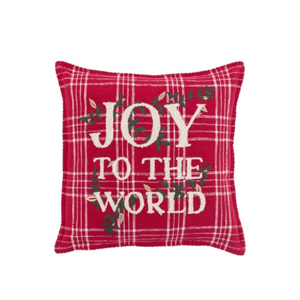 Jolly Joy To The World Embeliished Tartan Square Cushion – image 4