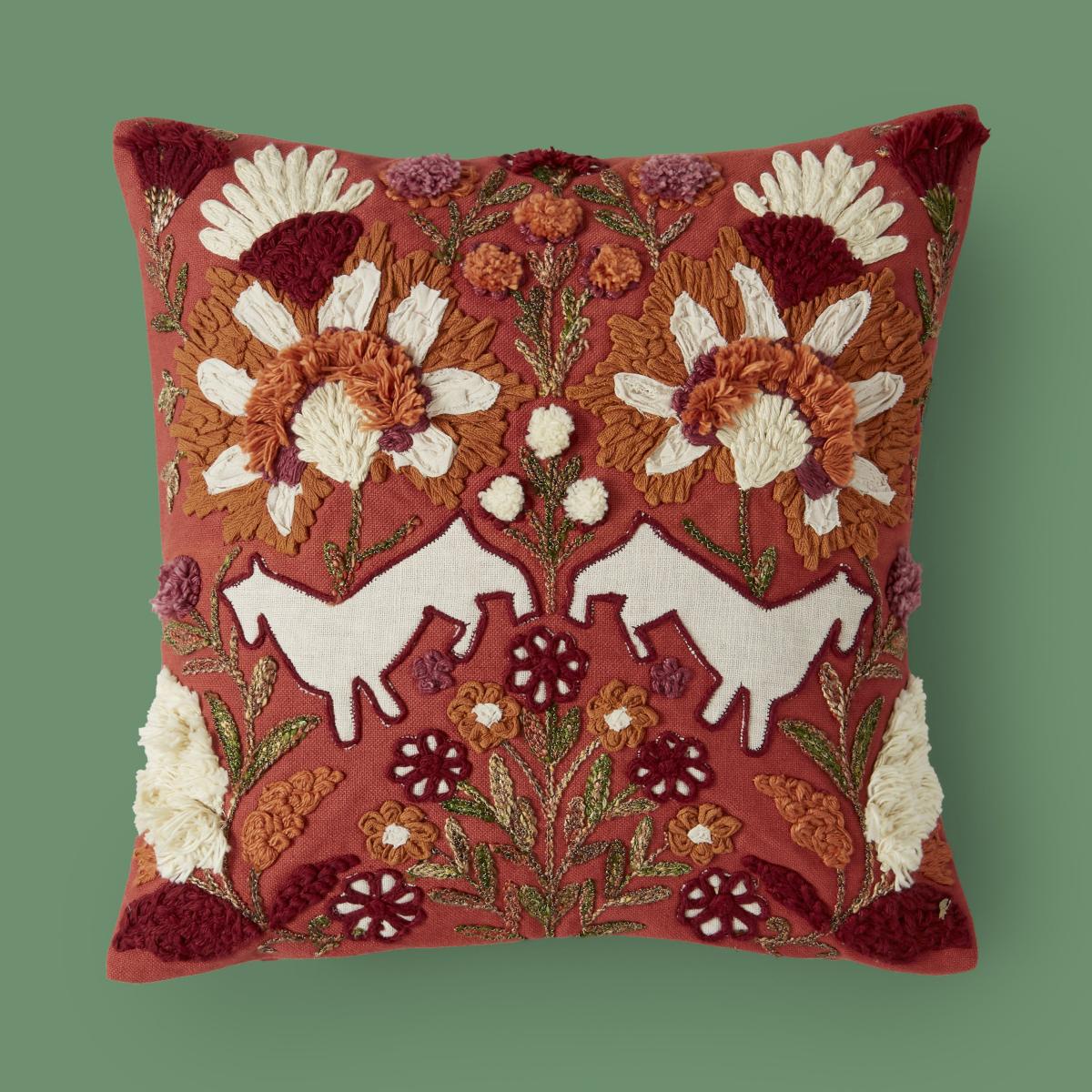Unicorn Embroidered Cushion Red – image 3