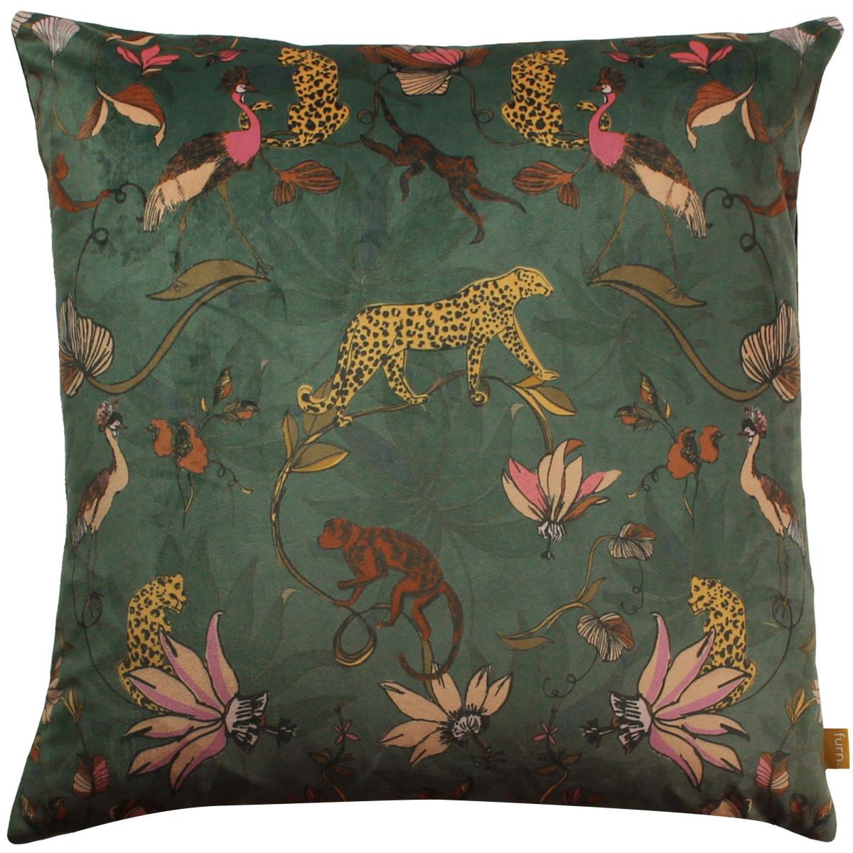 Wildlings Velvet Cushion Green/Brown – image 1