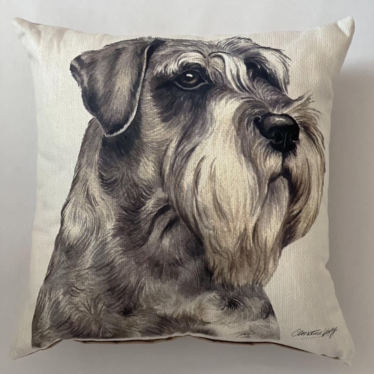 Christine Varley Schnauzer Square Cushion Grey – image 2