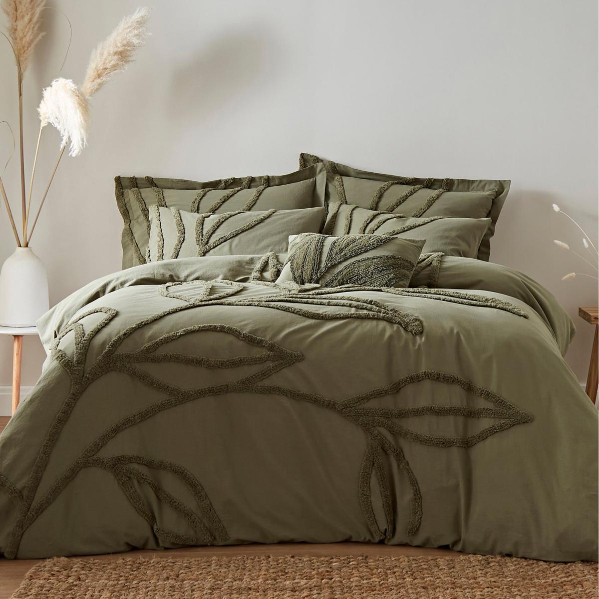 Tufted Leaf 100% Organic Cotton Cushion Olive (Green) – image 2