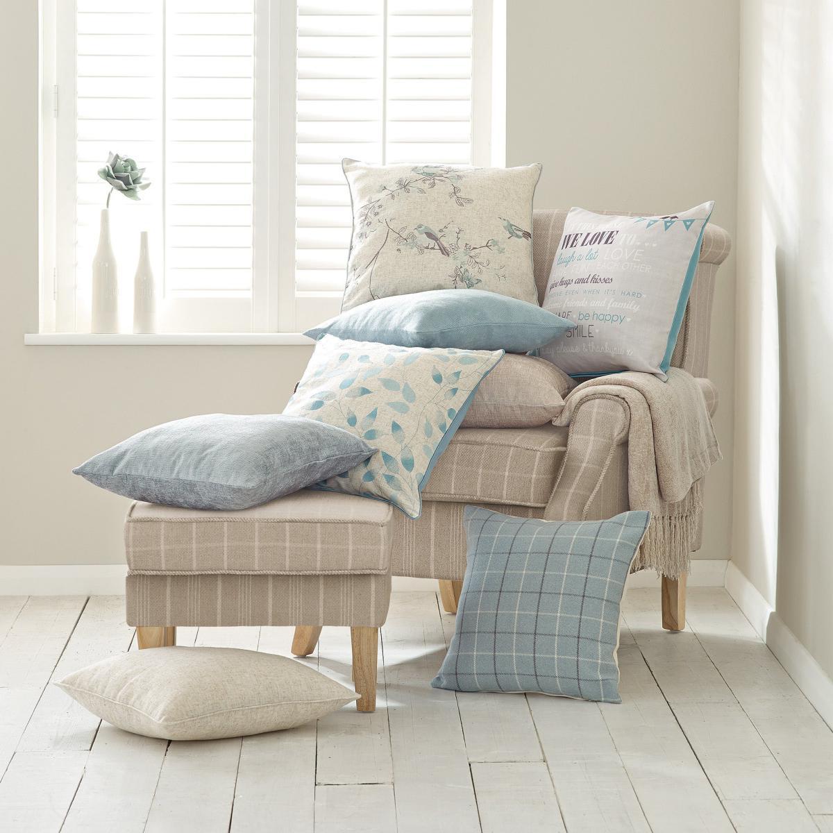 Beautiful Birds Duck-Egg Cushion Cream – image 2