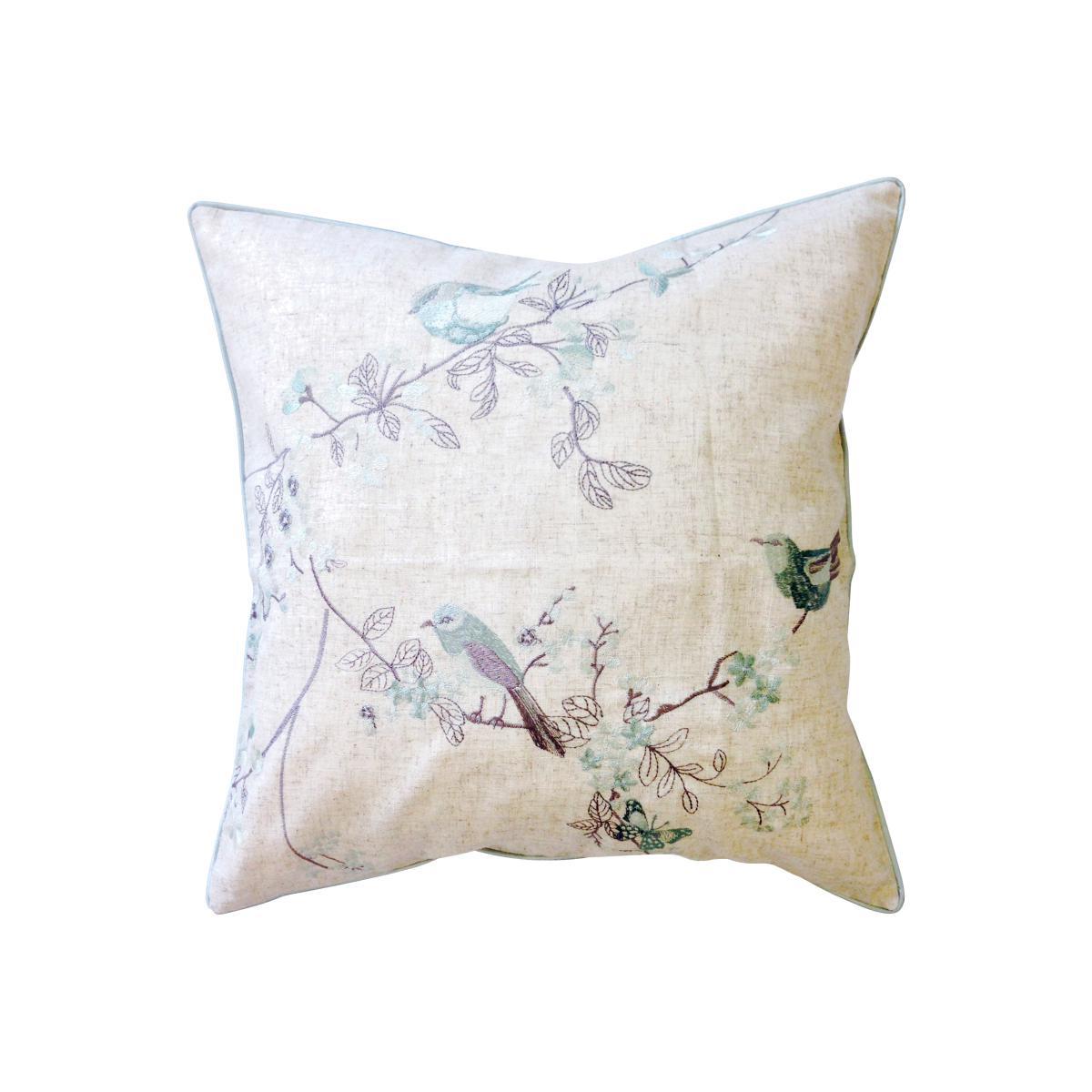 Beautiful Birds Duck-Egg Cushion Cream – image 1