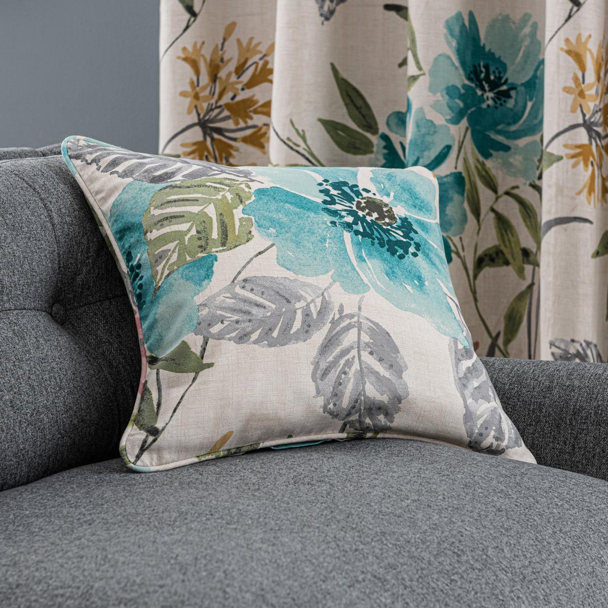 Tulsi Floral Cushion Teal (Blue) – image 3