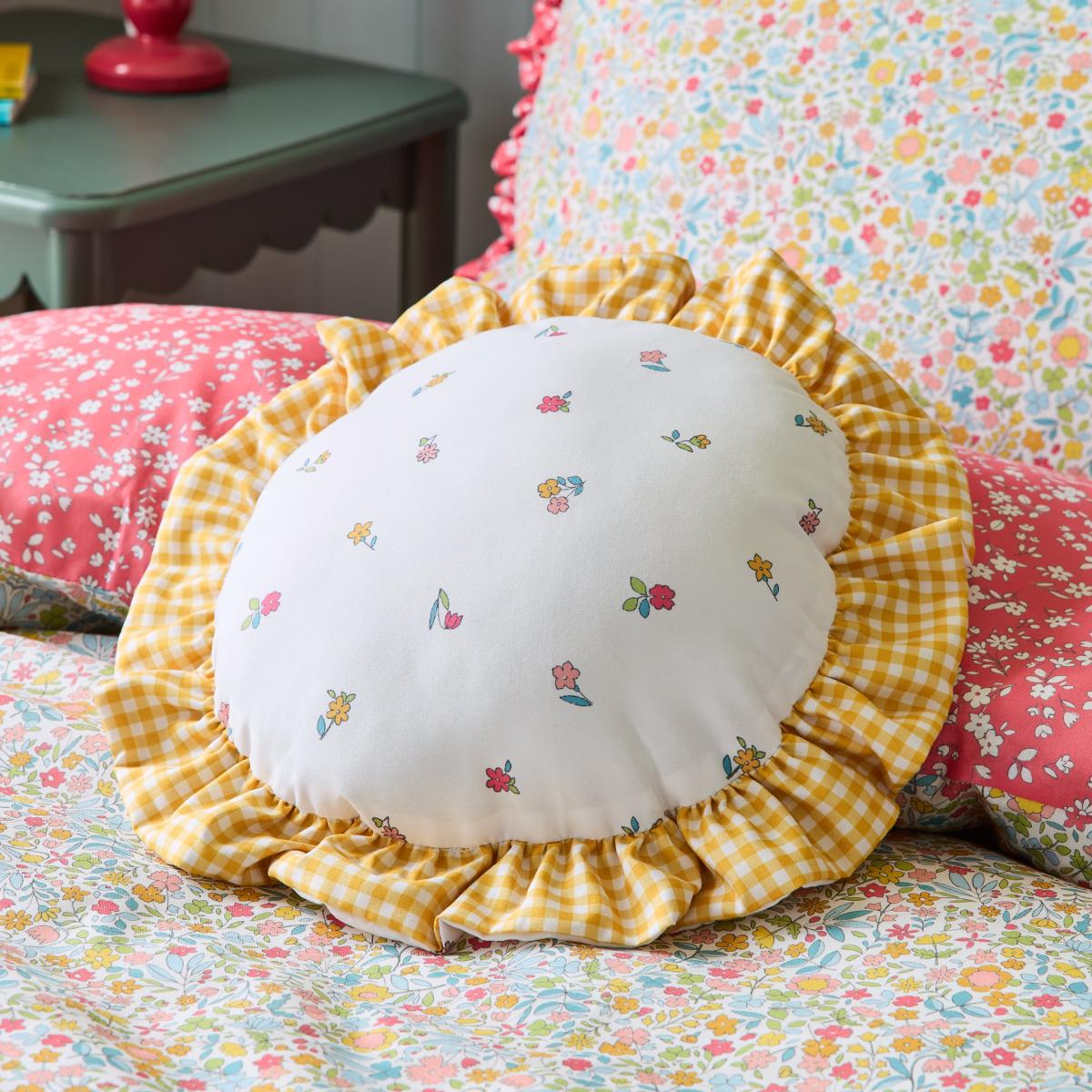 Yellow Gingham Round Cushion – image 2
