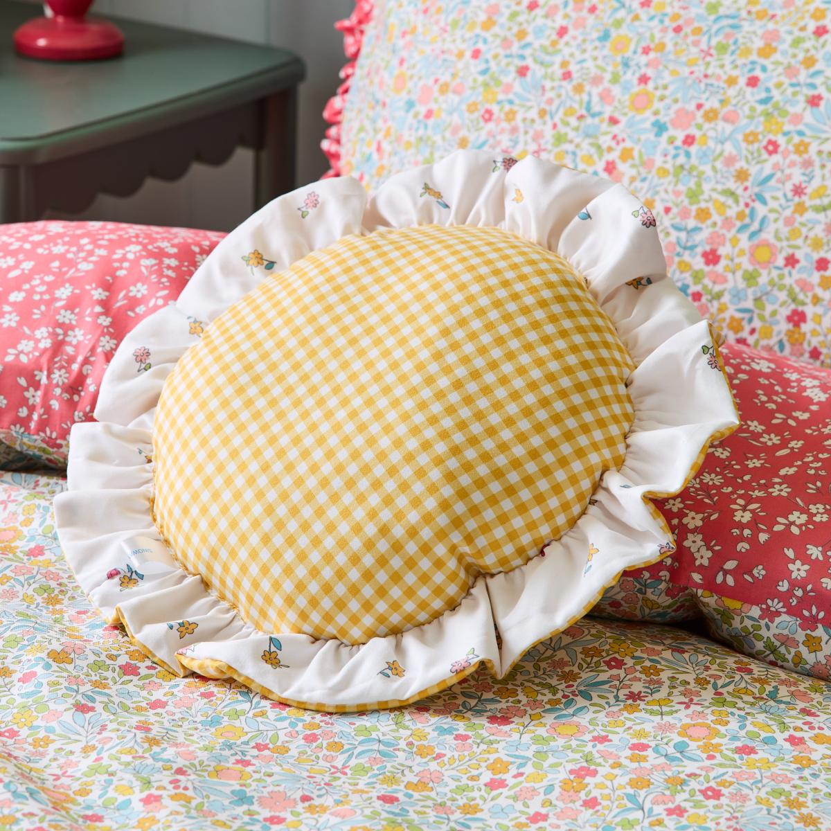 Yellow Gingham Round Cushion – image 3