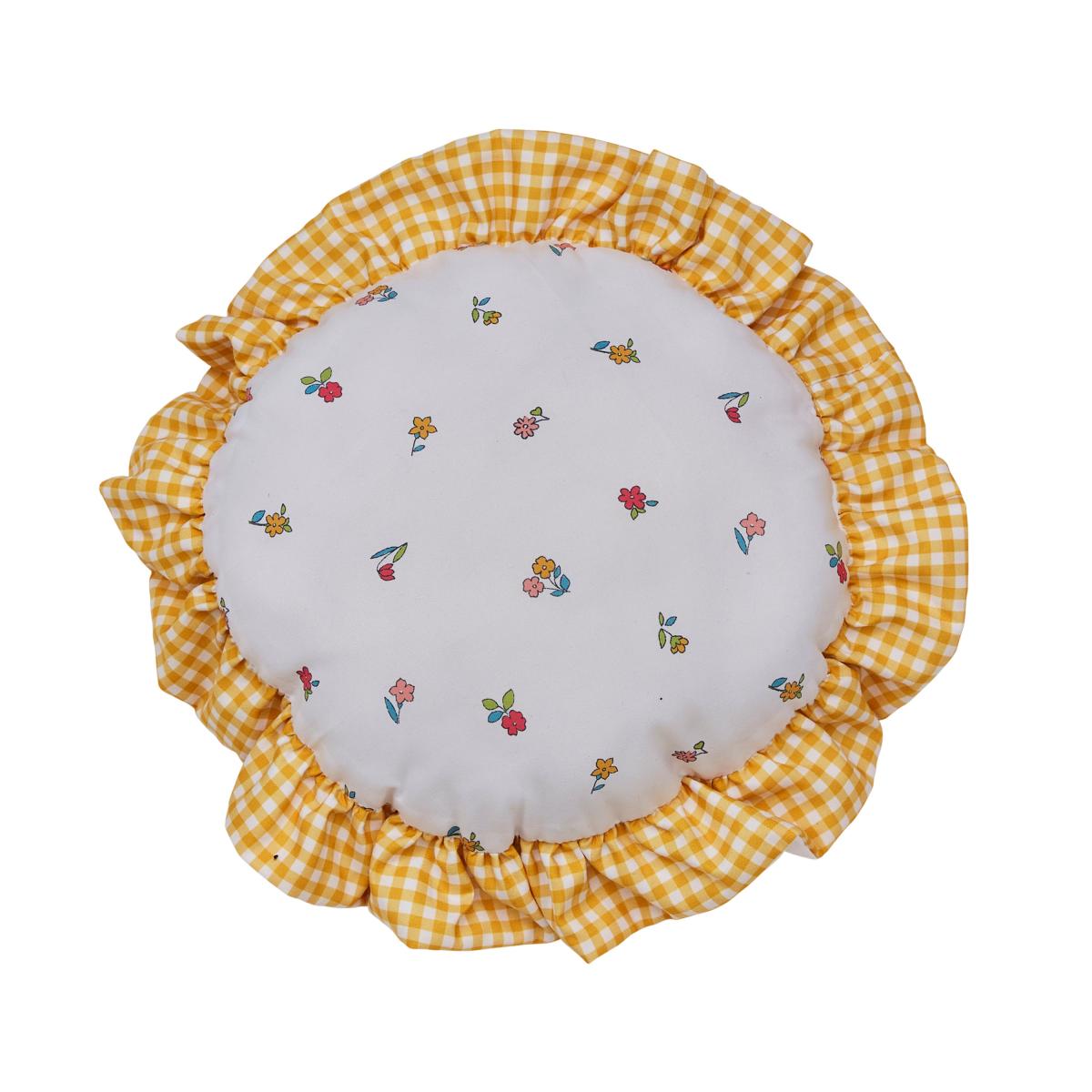 Yellow Gingham Round Cushion – image 4