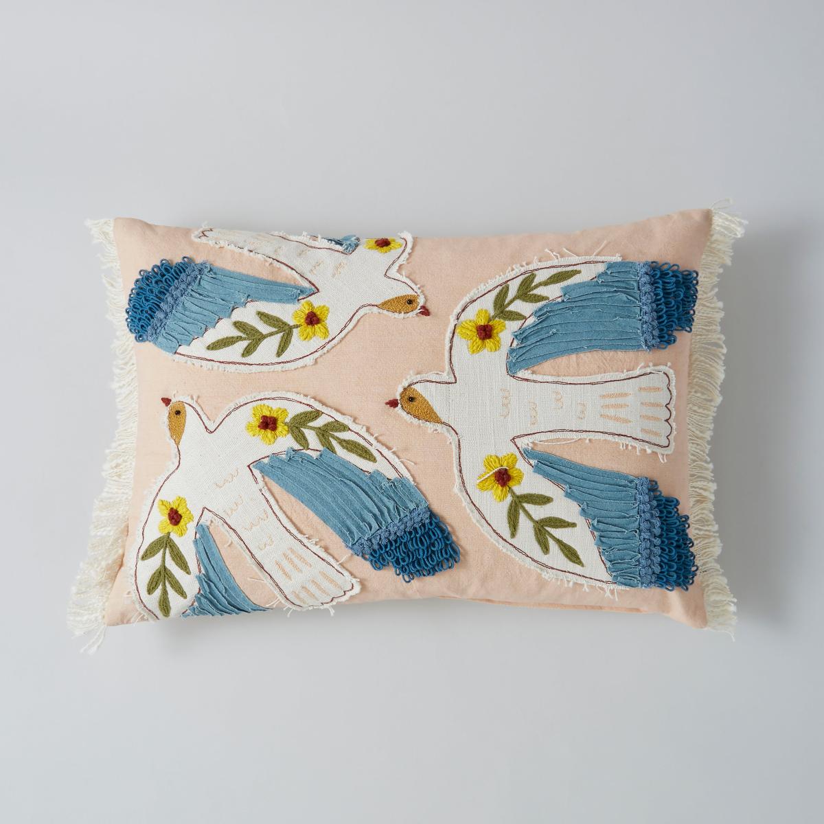Heart Soul Applique Birds Cushion, 30x50 Peach – image 3