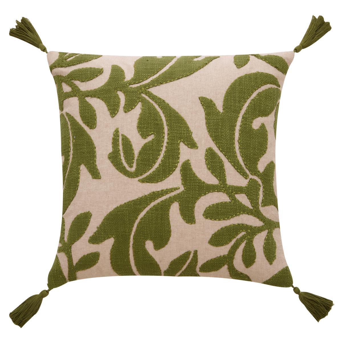 Manor Leaf Applique Cushion Green – image 2