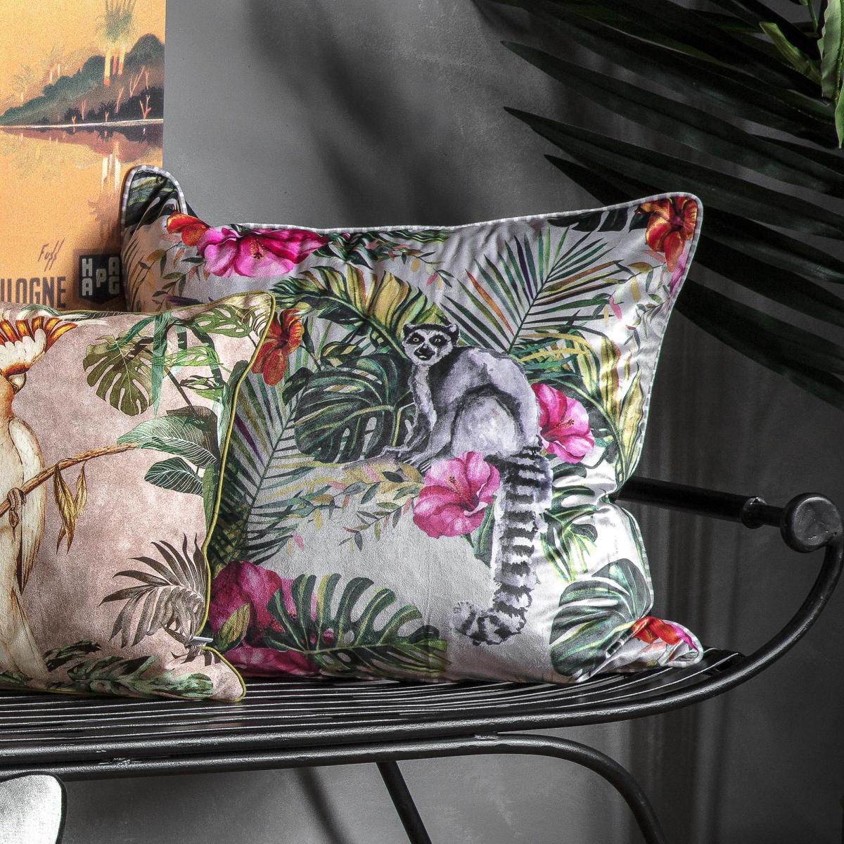 Tropical Lemur Velvet Cushion Silver – image 2