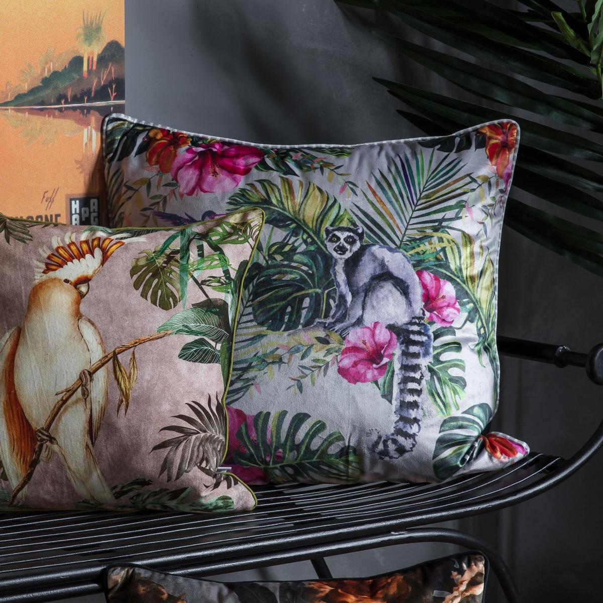 Tropical Lemur Velvet Cushion Silver – image 3