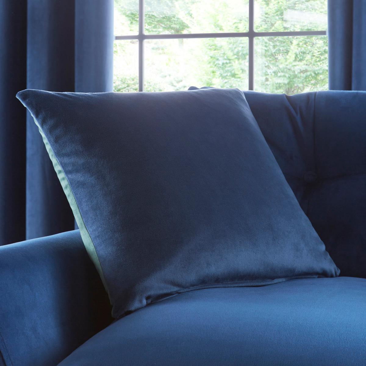 Reversible Peacock Green and Navy Velour Cushion Green and Navy – image 2