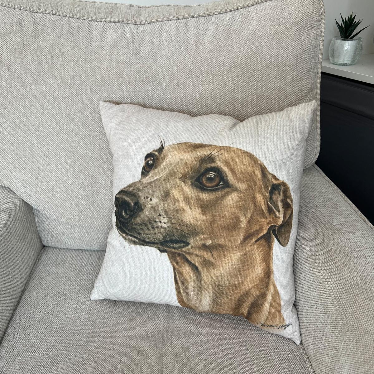 Christine Varley Whippet Square Cushion Brown – image 1