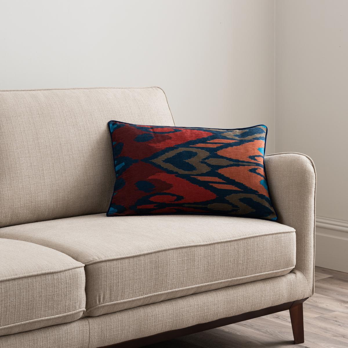 Luxe Traveller Ikat Rectangular Cushion Navy Blue/Red – image 2