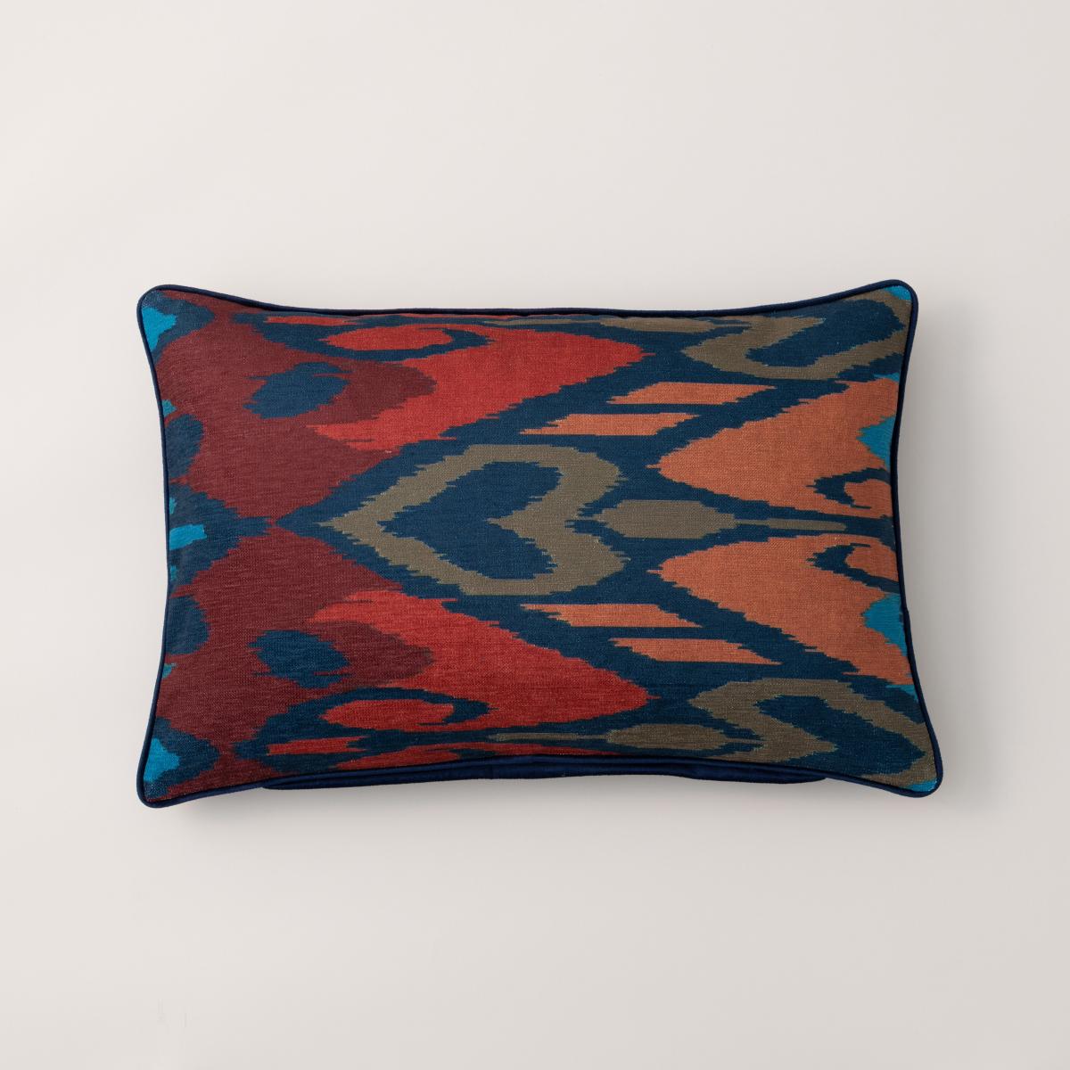 Luxe Traveller Ikat Rectangular Cushion Navy Blue/Red – image 1