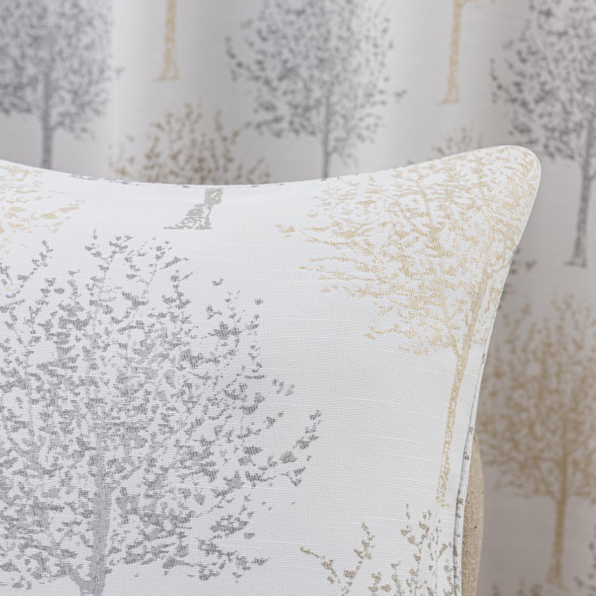 Jacquard Trees Dove Grey Cushion White, Grey and Yellow – image 2