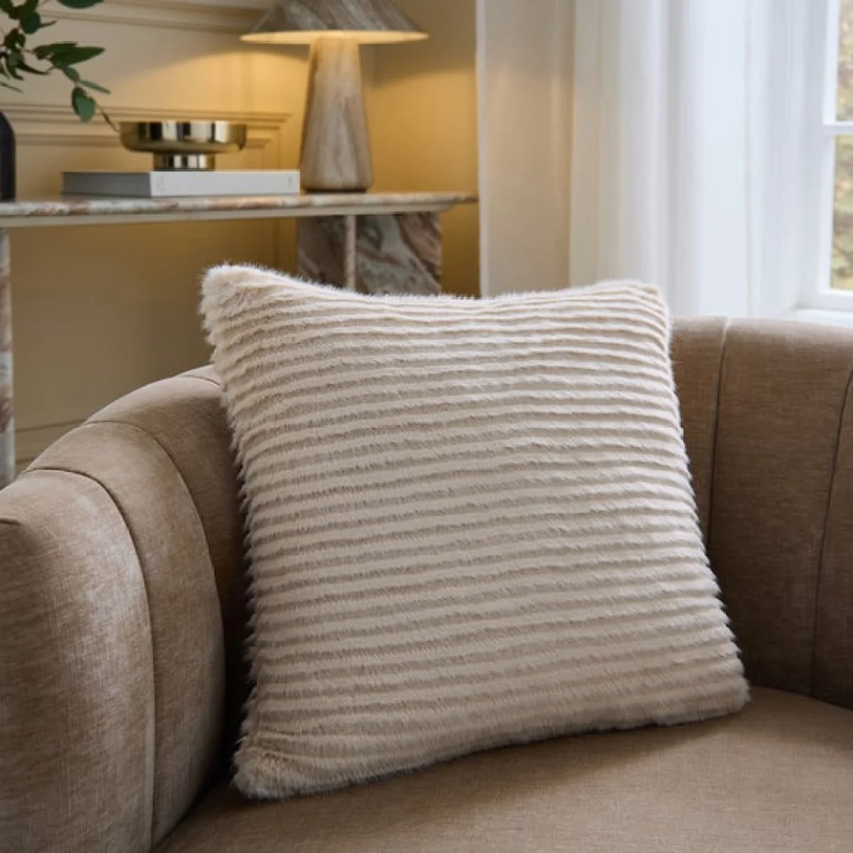 Ribbed Faux Fur Square Cushion – image 1