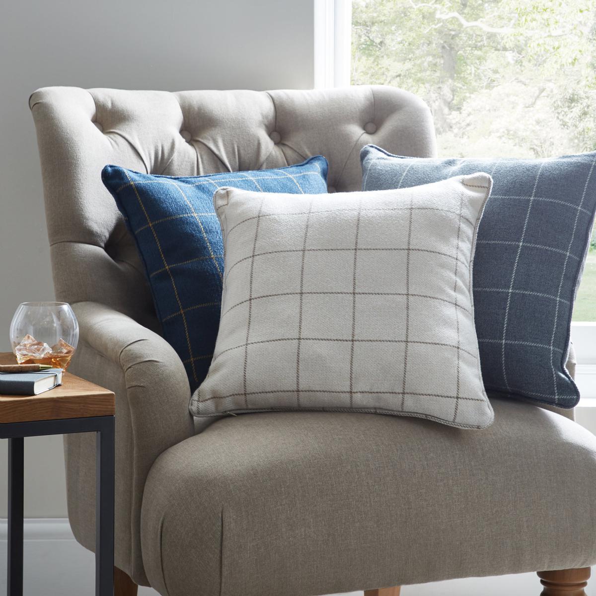 Ellis Checked Natural Cushion Grey and Brown – image 4