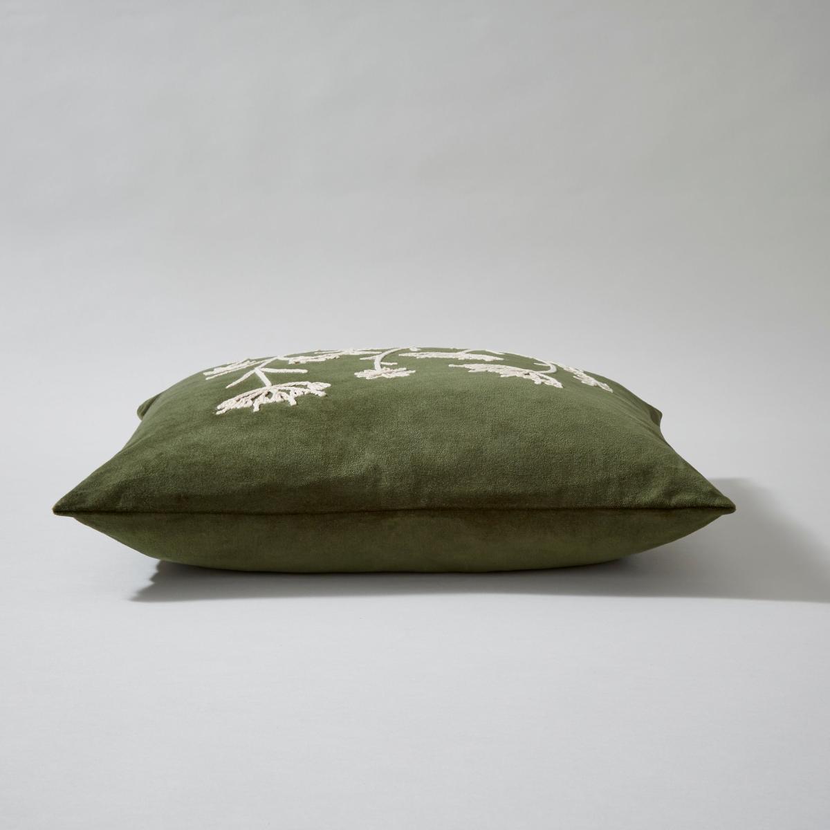 Velour Rope Embroidered Floral Cushion Olive – image 3