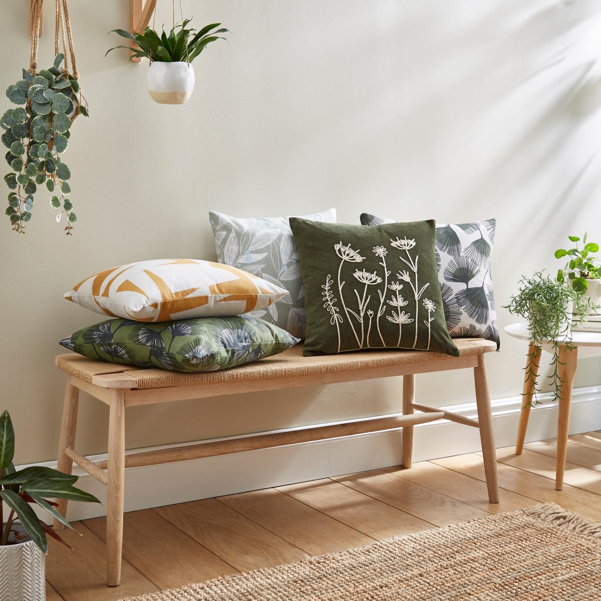 Velour Rope Embroidered Floral Cushion Olive – image 5