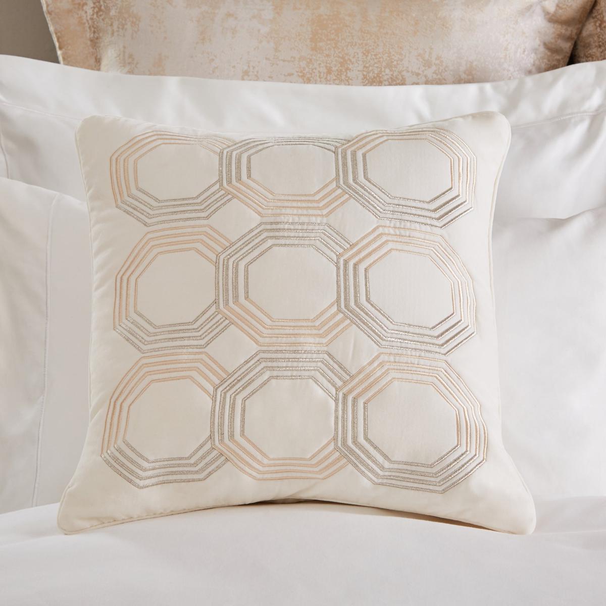 Dorma Geometric Embroidered Cushion Gold and Cream – image 1
