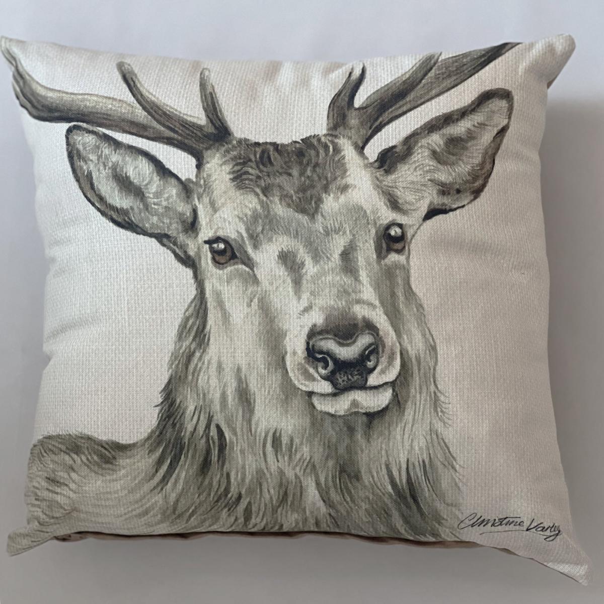 Christine Varley Wild Stag Square Cushion Grey – image 2