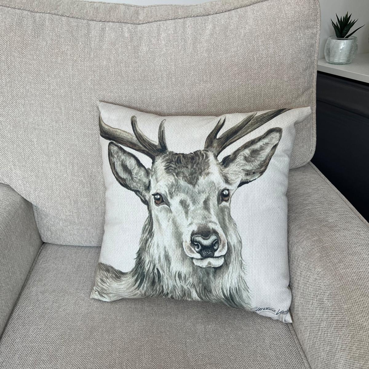 Christine Varley Wild Stag Square Cushion Grey – image 1