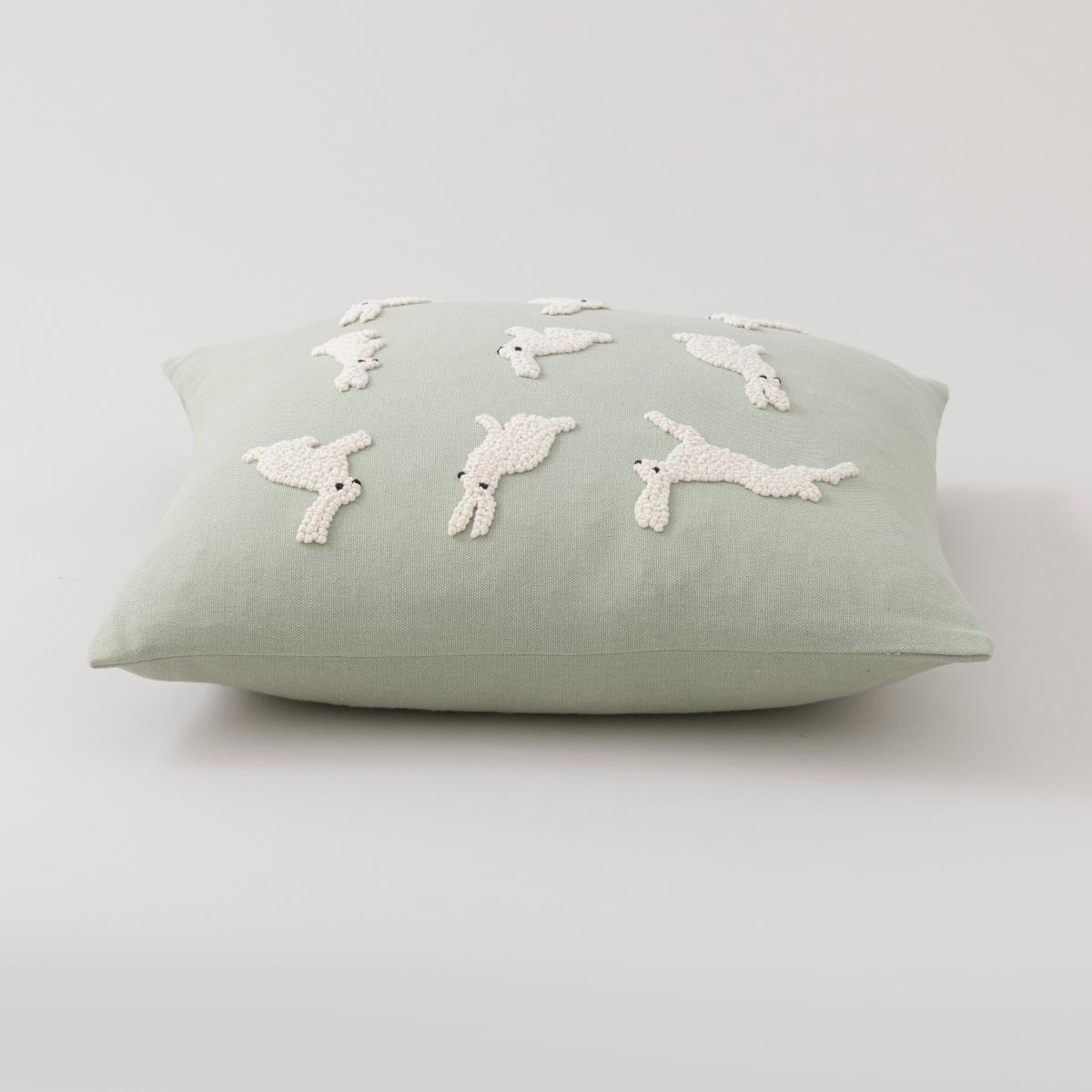 French Knot Hares Cushion Sage – image 4