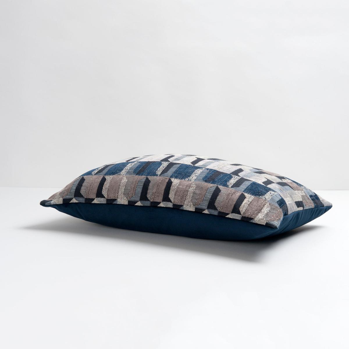 Regent Navy Geometric Cushion Navy, Brown and White – image 3