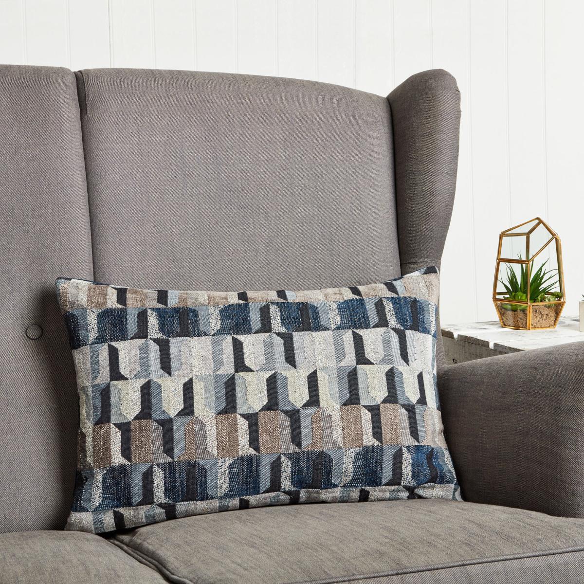 Regent Navy Geometric Cushion Navy, Brown and White – image 5