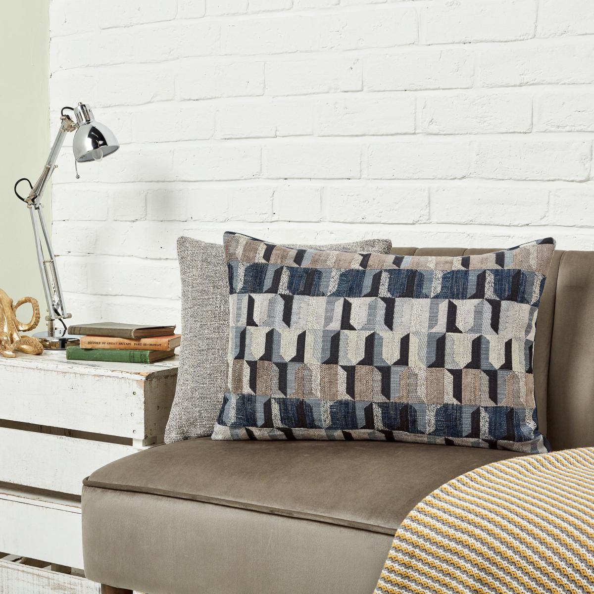 Regent Navy Geometric Cushion Navy, Brown and White – image 6