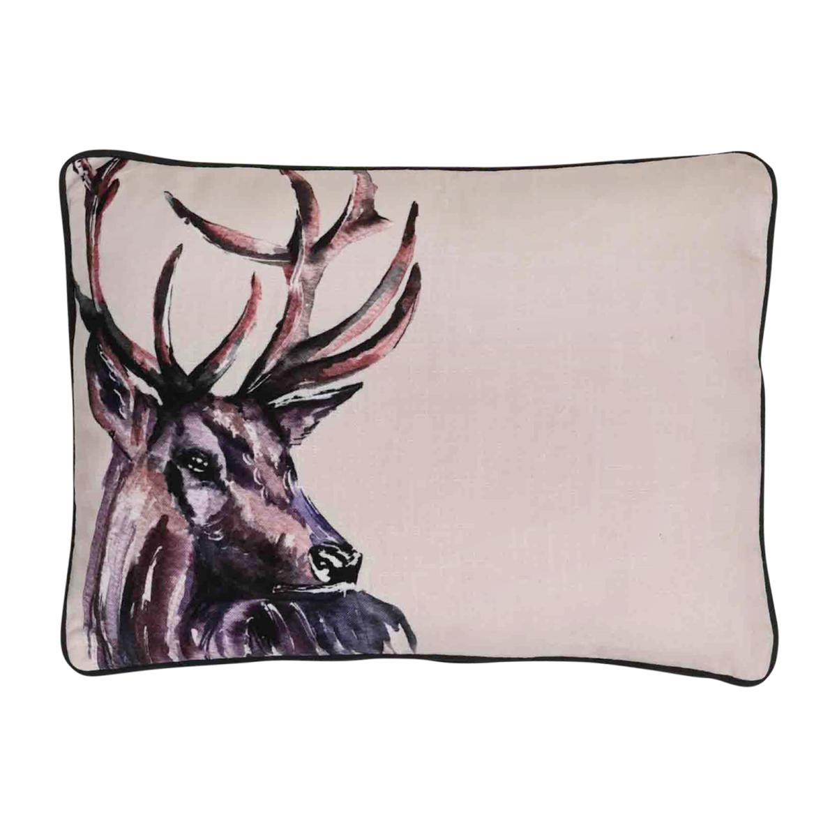 Meg Hawkins Stag Rectangular Cushion with Wooden Buttons Cream – image 1