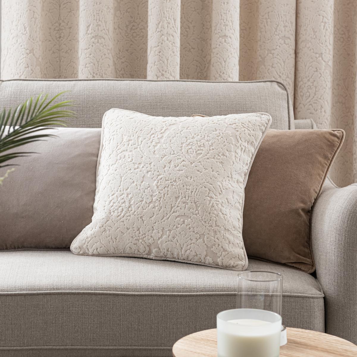 Damask Cut Velvet Cushion Cream – image 3