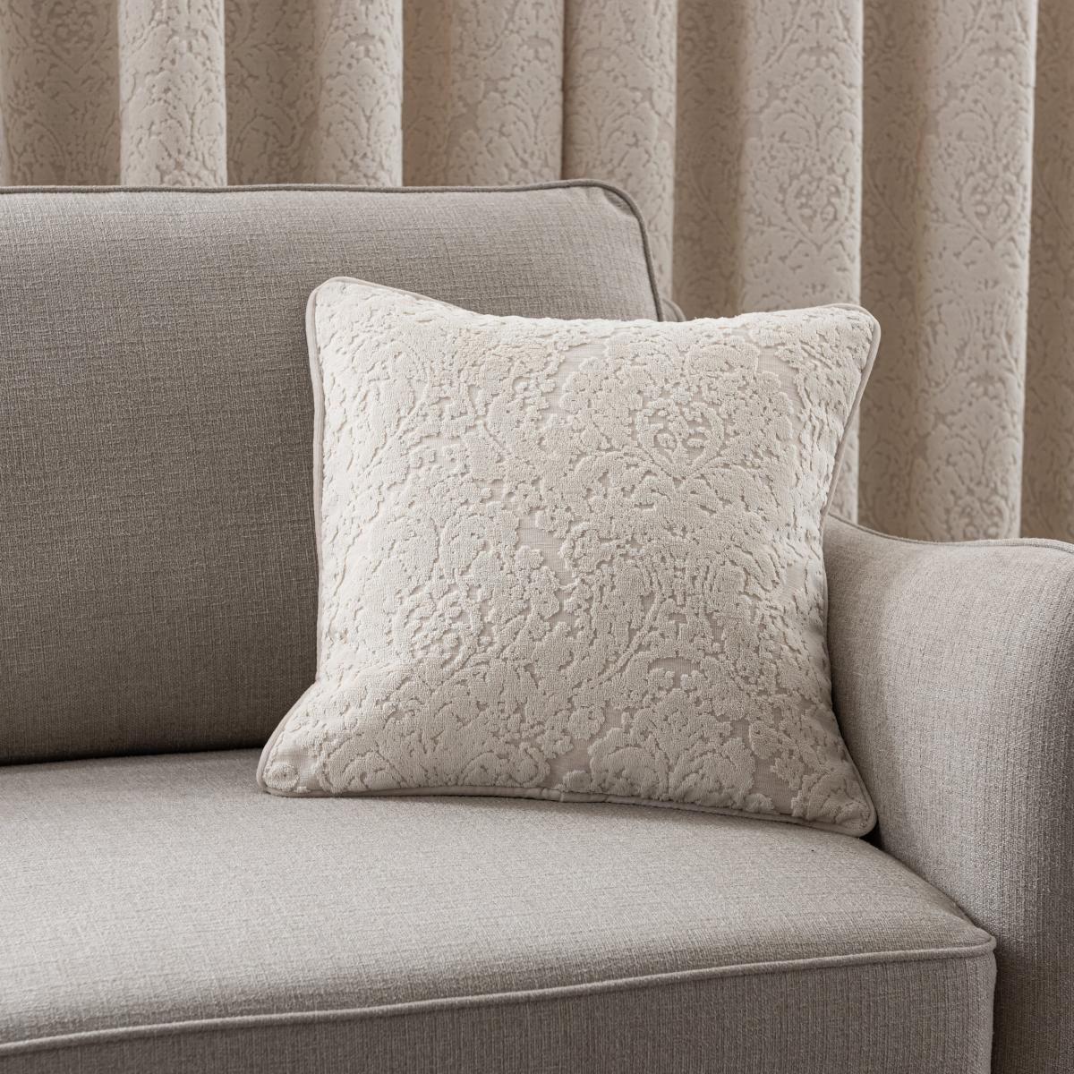 Damask Cut Velvet Cushion Cream – image 1