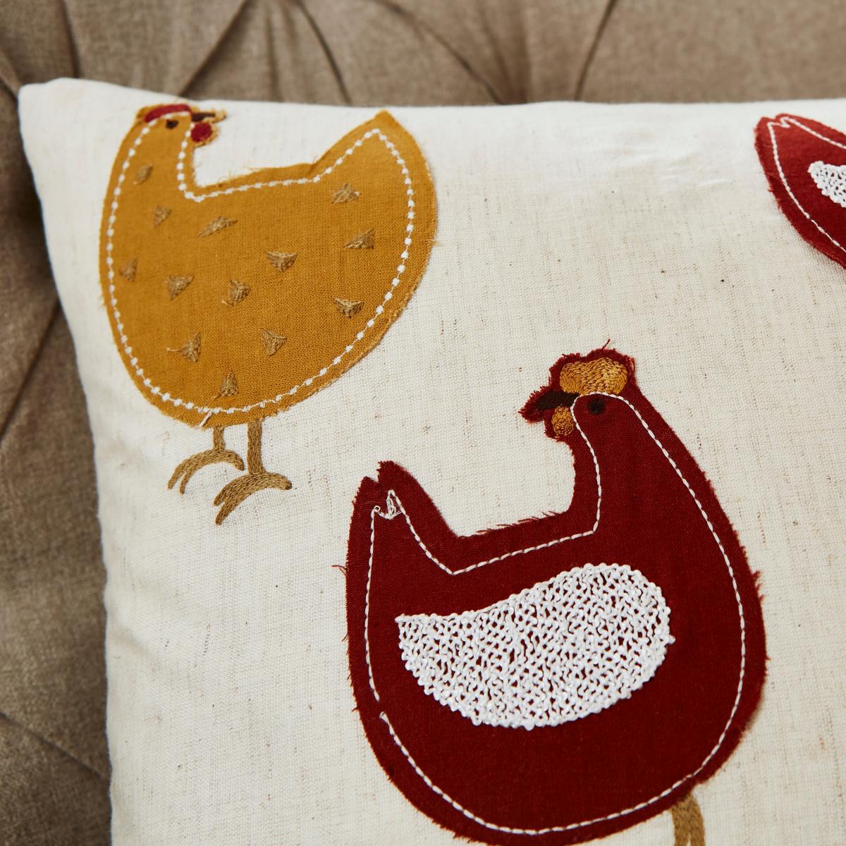 Embroidered Chickens Cushion Natural – image 6