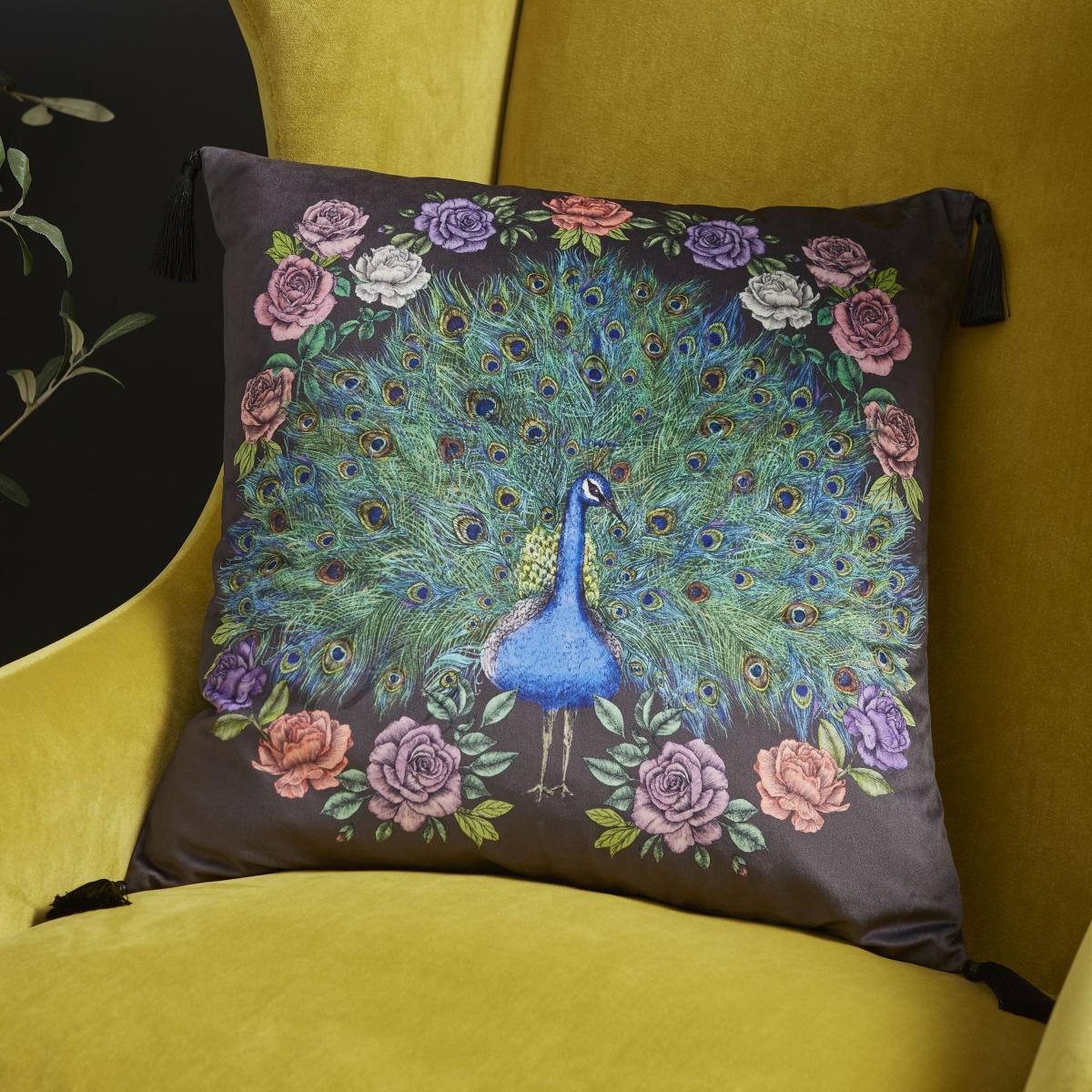 Matthew Williamson Peacock Bloom Square Feather Filled Cushion Black – image 2