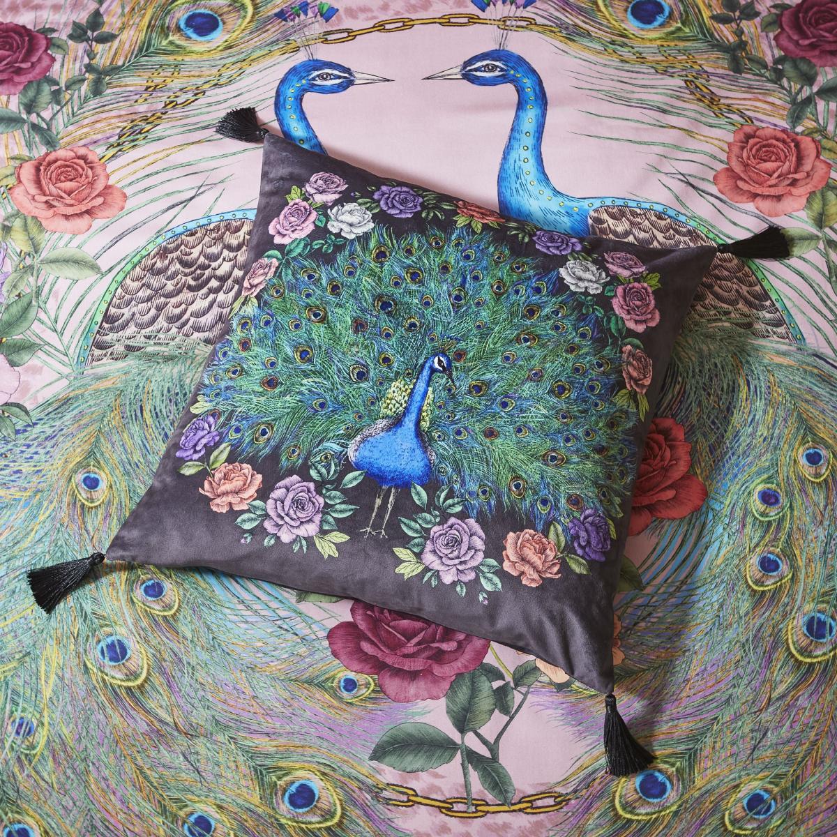 Matthew Williamson Peacock Bloom Square Feather Filled Cushion Black – image 3