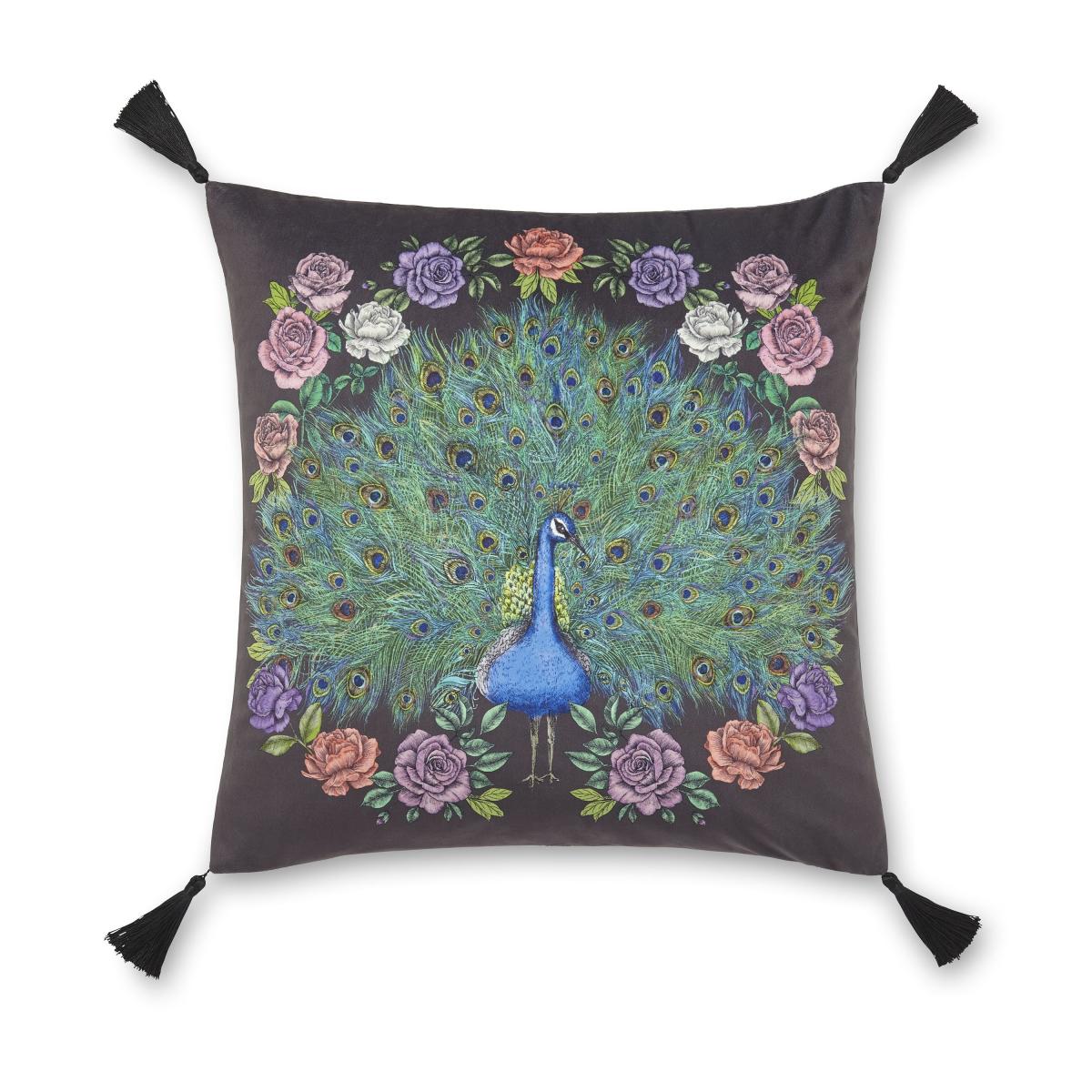 Matthew Williamson Peacock Bloom Square Feather Filled Cushion Black – image 4
