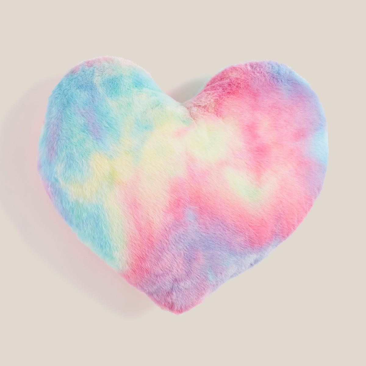 Rainbow Fleece Heart Cushion MultiColoured – image 3