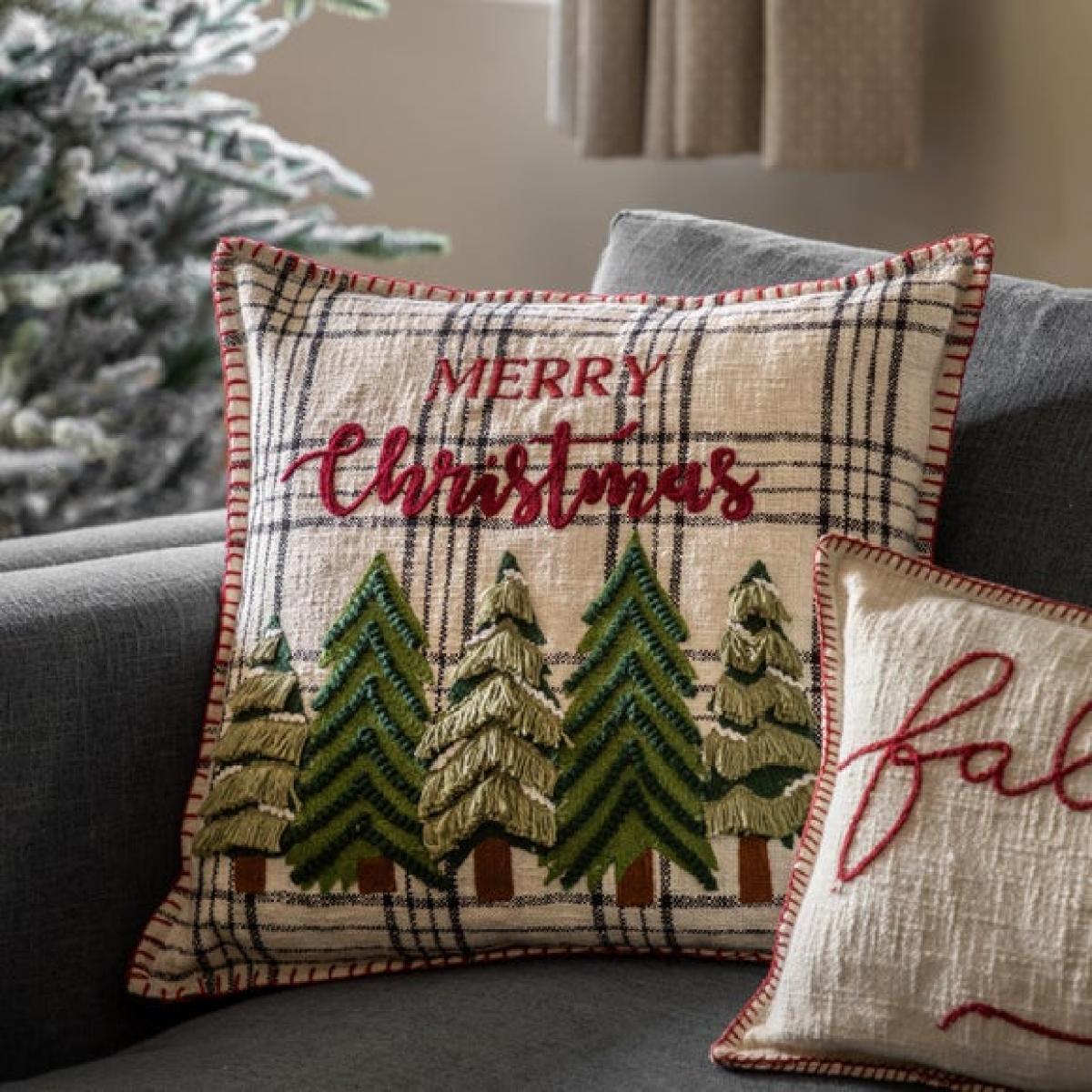 Classic Trees Merry Christmas Square Cushion – image 2