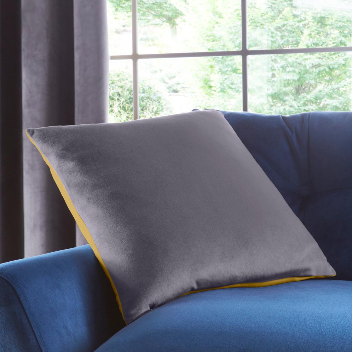 Reversible Gold and Charcoal Grey Velour Cushion Gold and Charcoal – image 2