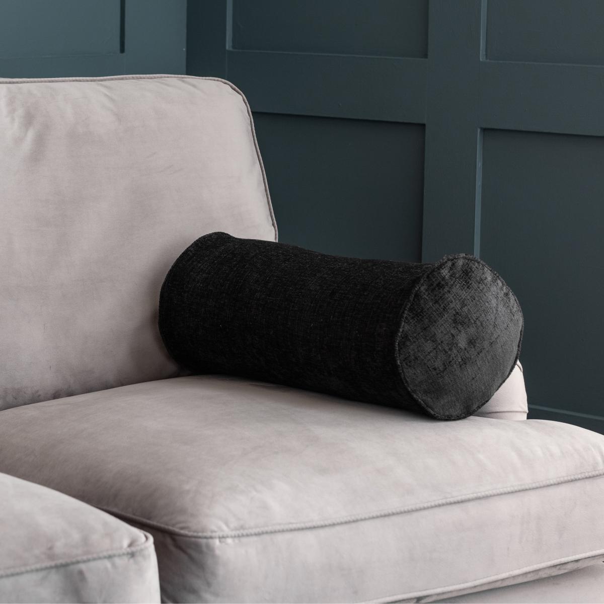 Chenille Bolster Cushion Black – image 1
