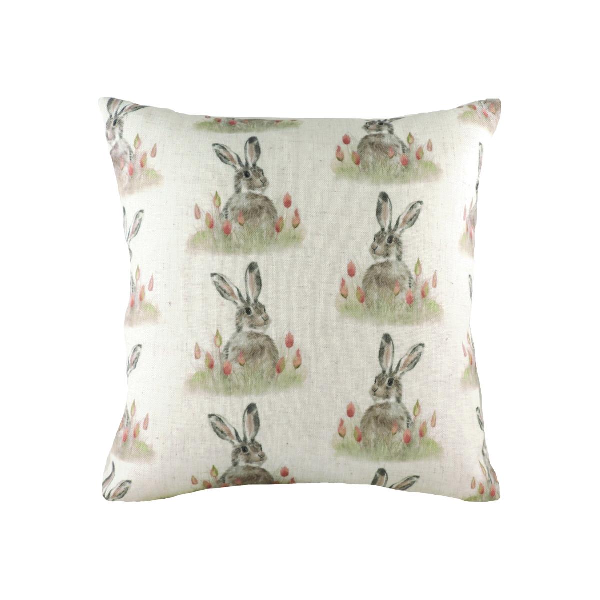 Hedgerow Hare Cushion White/Green/Red