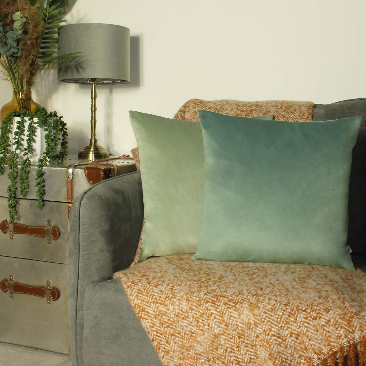 Evans Lichfield Opulent Velvet 2 Pack Cushions Duck Egg Blue/New Green – image 4