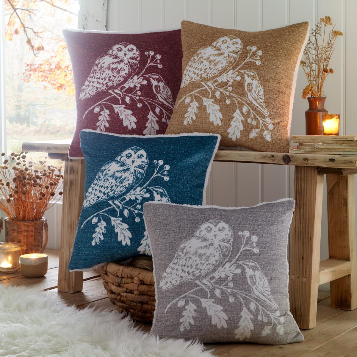 Lodge Woodland Owls Cushion Ochre – image 4
