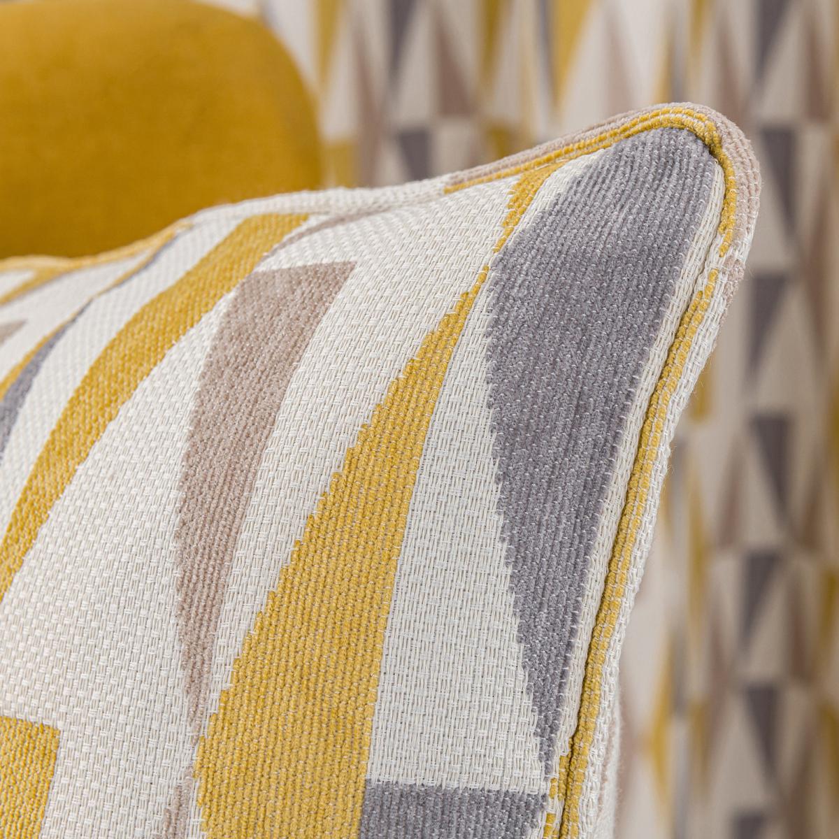 Triangle Chenille Jacquard Ochre Cushion Yellow, Grey and White – image 2