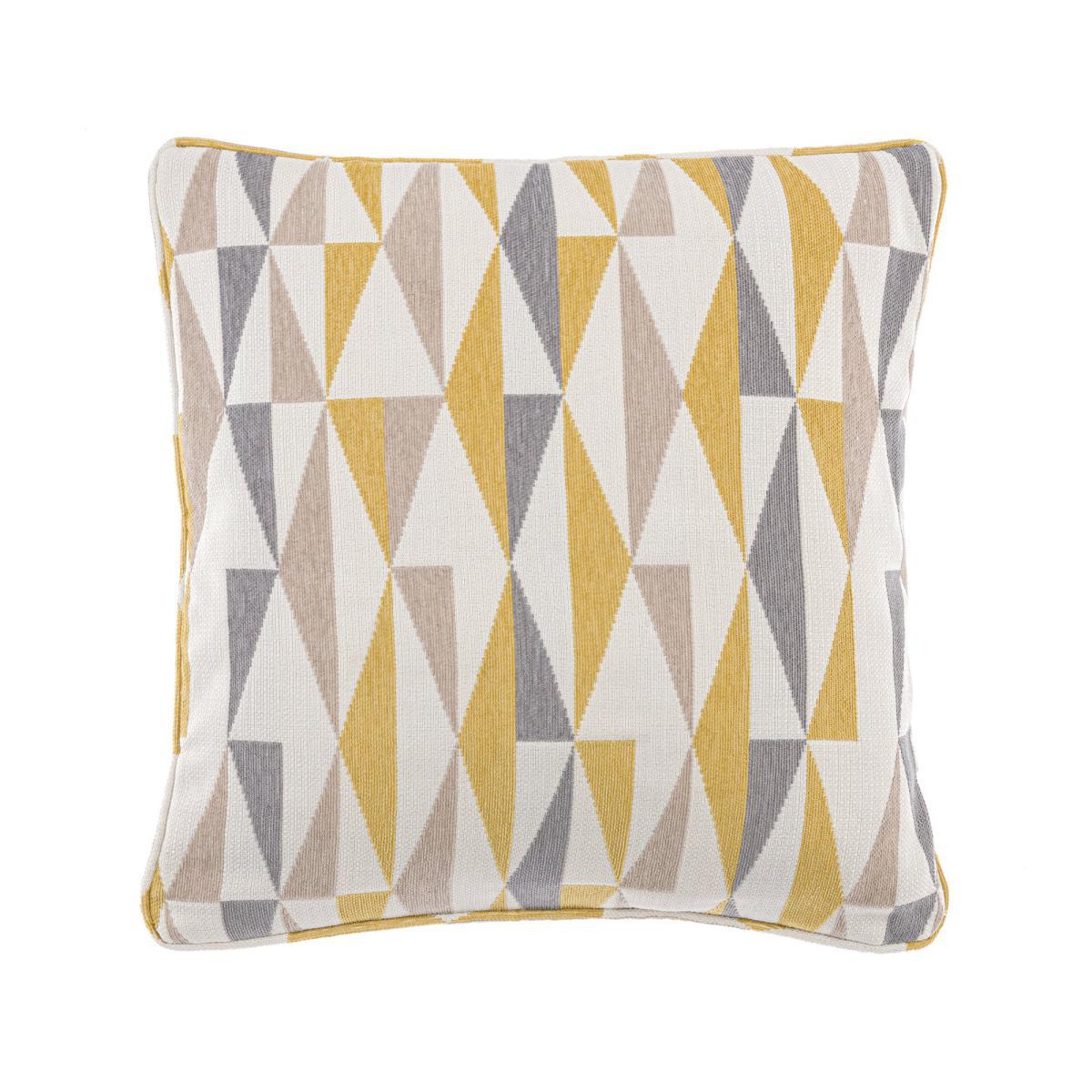 Triangle Chenille Jacquard Ochre Cushion Yellow, Grey and White – image 3